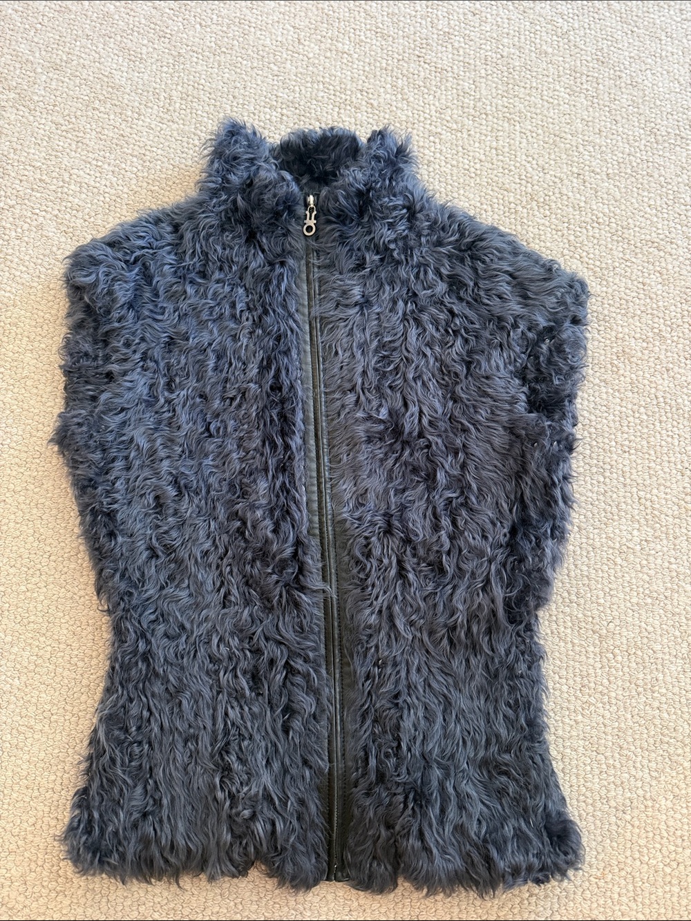 Dyed Kalgan Lamb Zip-Front Vest in Charcoal